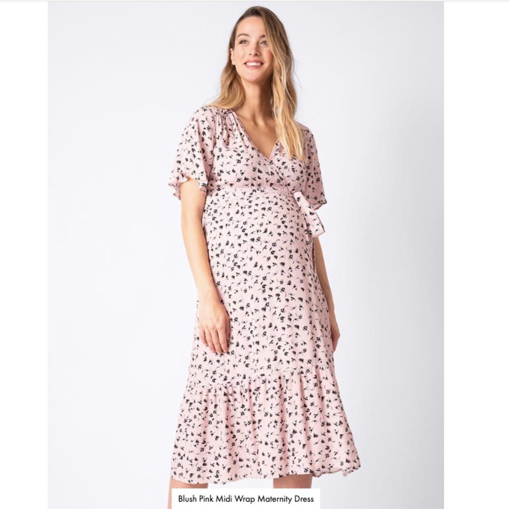 Seraphine Blush Pink Midi Wrap Maternity Dress